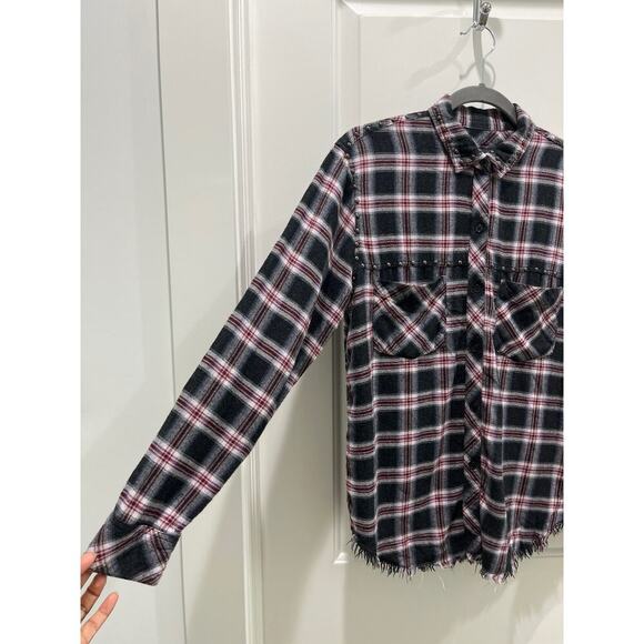Rails Plaid Long Sleeve Studded Blouse Button Down Shirt Sz XS - Picture 8 of 8